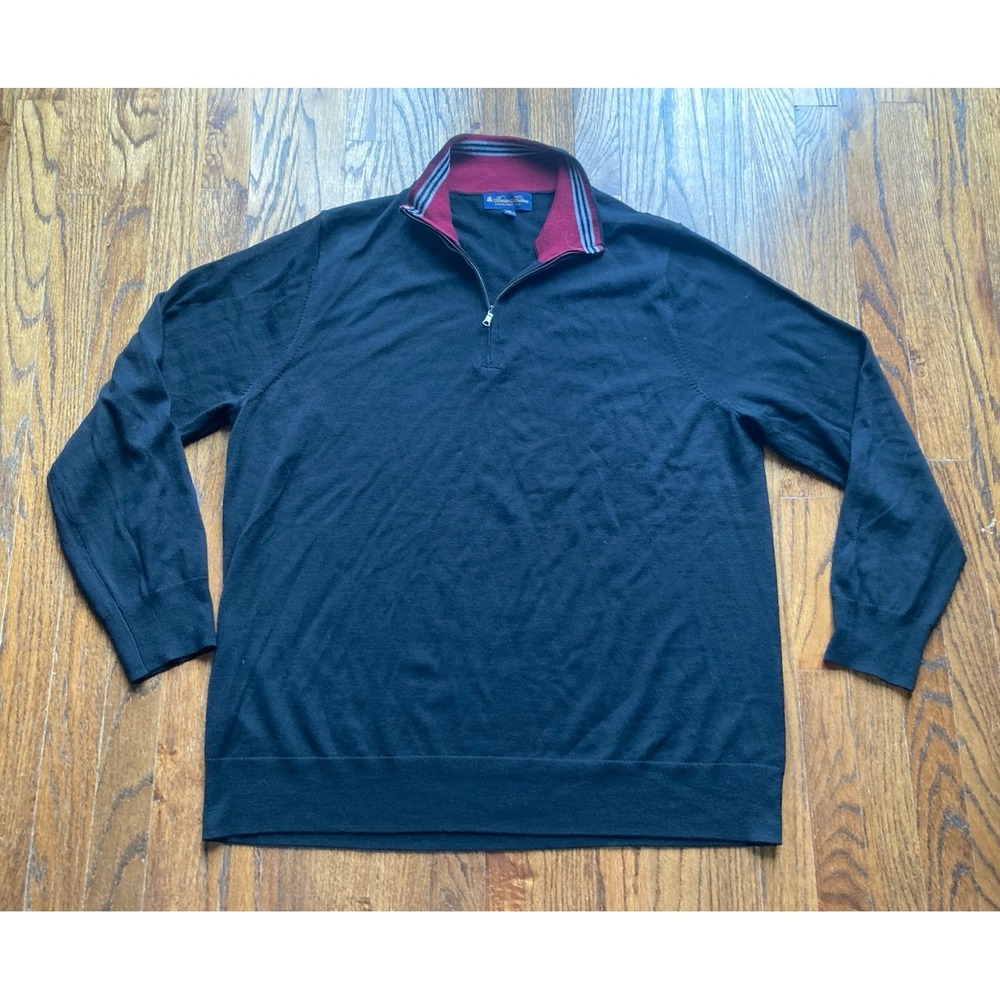Brooks Brothers Merino Wool Sweater Men's Size 2XL Black Pullover 1/4 Zip